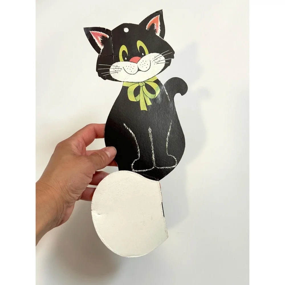 Vintage Honeycomb Halloween Decoration Black Cat on Pumpkin fall decor